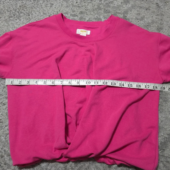 MAEVE Hot Pink Crewneck Cropped Sweatshirt, Faux Knot Twisted Front Hem, XS - Picture 9 of 14